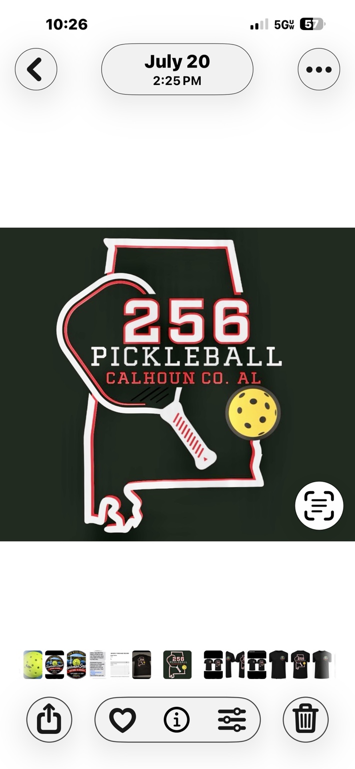 256 Pickleball logo with Alabama outline, paddle and yellow ball